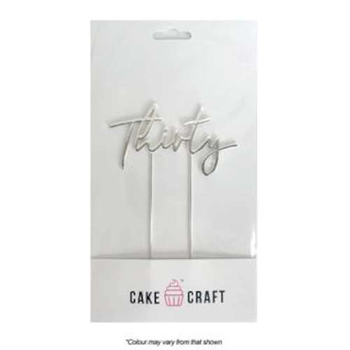 Thirty Metal Cake Topper - Silver